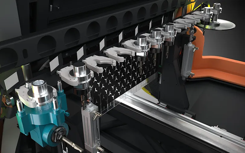 Werkzeugmagazin Werkzeugmagazin des 4-Achs Stabbearbeitunszenters