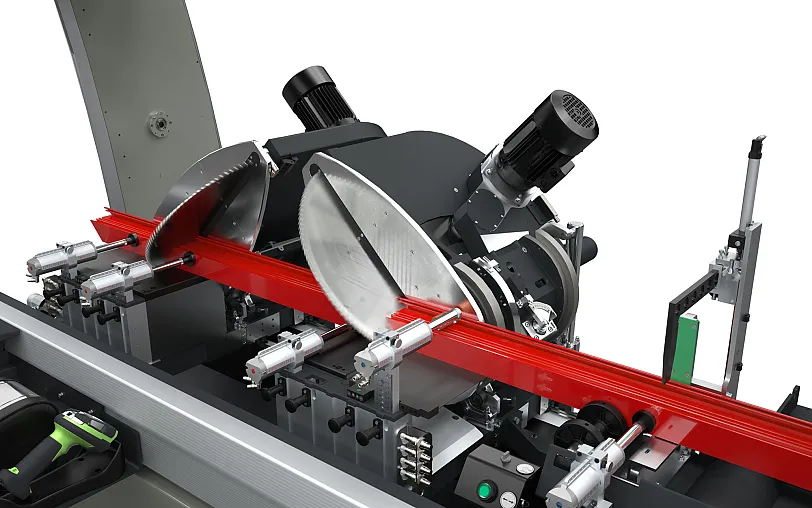 emmegi Precision T2 / T2 E - virtuelle Neigungsachse der Sägeeinheiten emmegi Precision T2 / T2 E - virtuelle Neigungsachse der Sägeeinheiten