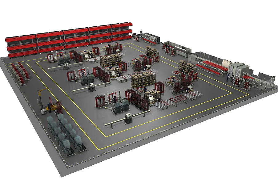 Emmegi Beispiel einer grösseren Produktionslinie (Aluminiumprofile) Emmegi Beispiel einer grösseren Produktionslinie (Aluminiumprofile)