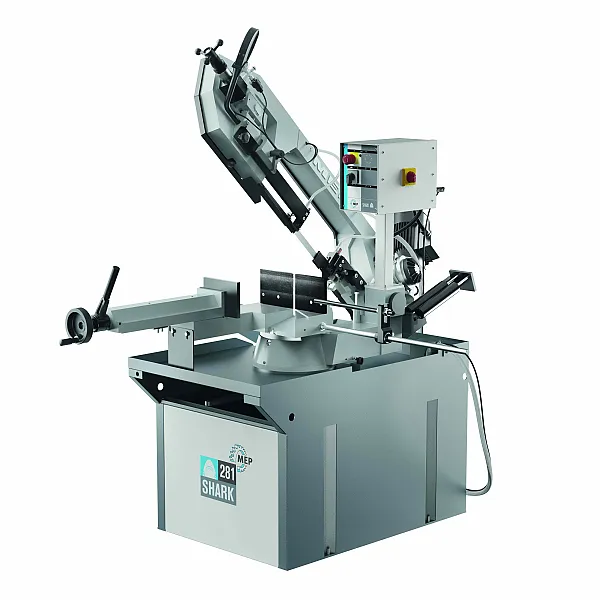 SHARK 281, manuelle Bandsägemaschine für Gehrungsschnitte von 0° bis 60° links.