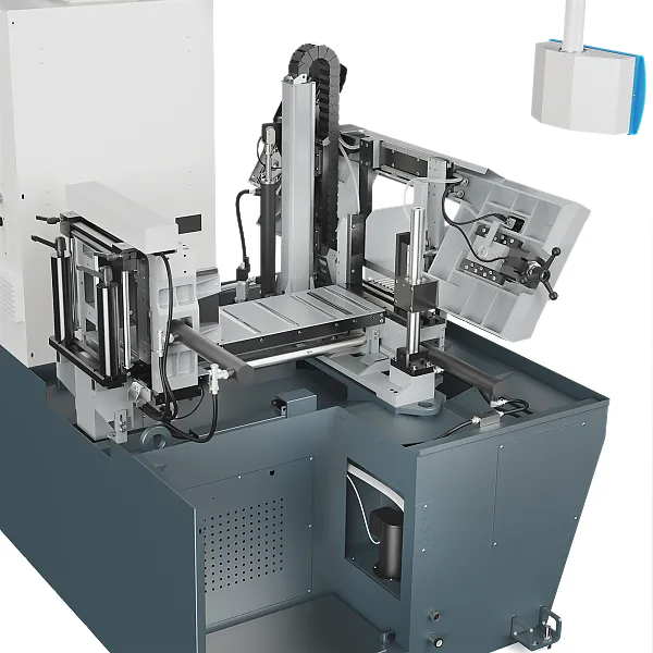 Materialvorschub mittels Kugelumlaufspindel Der Materialvorschub mittels Kugelumlaufspindel ist im kompakten Maschinenbett des Bandsägeautomaten integriert